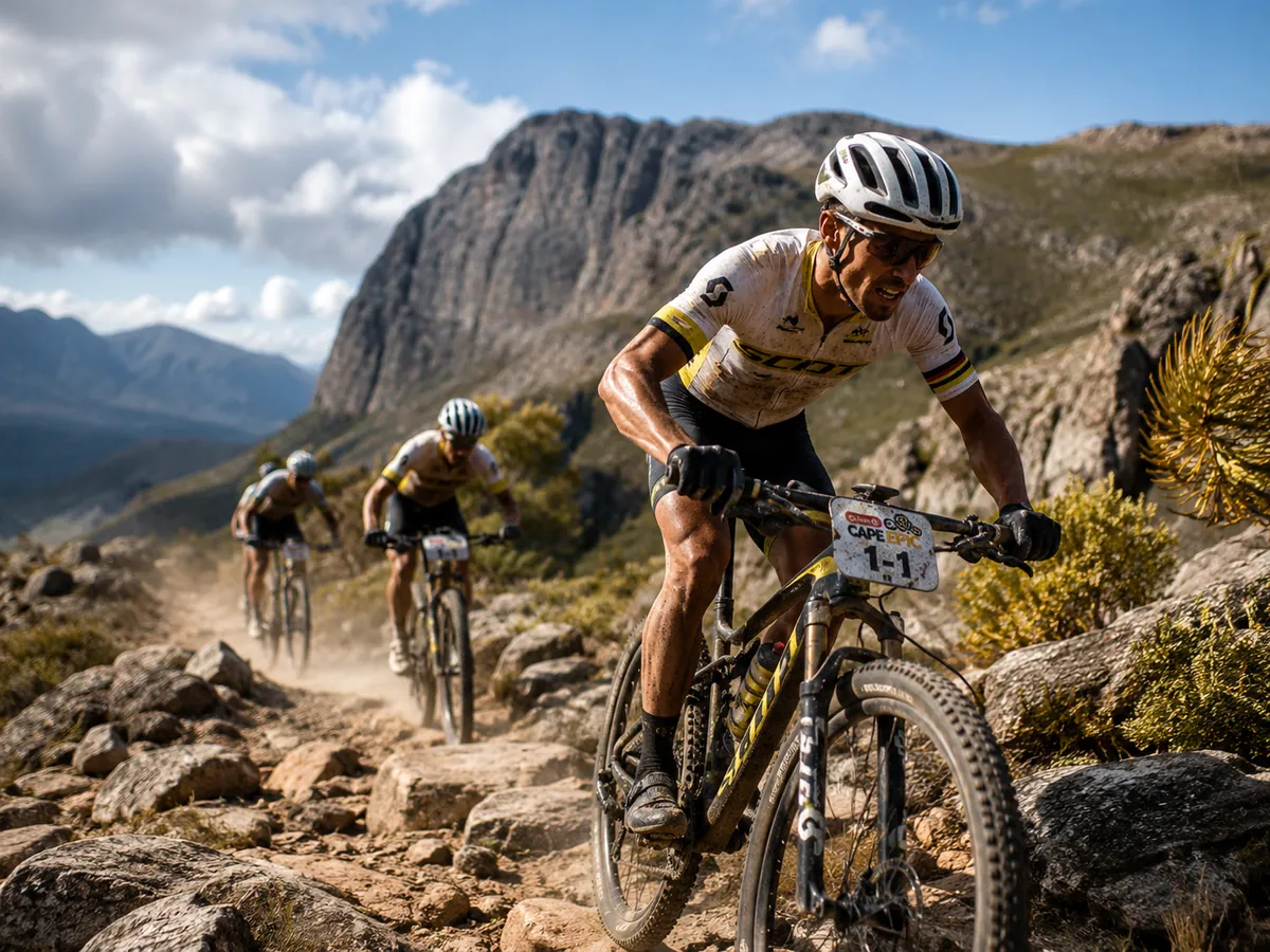 Mountain bikers racing a Cape Epic stage